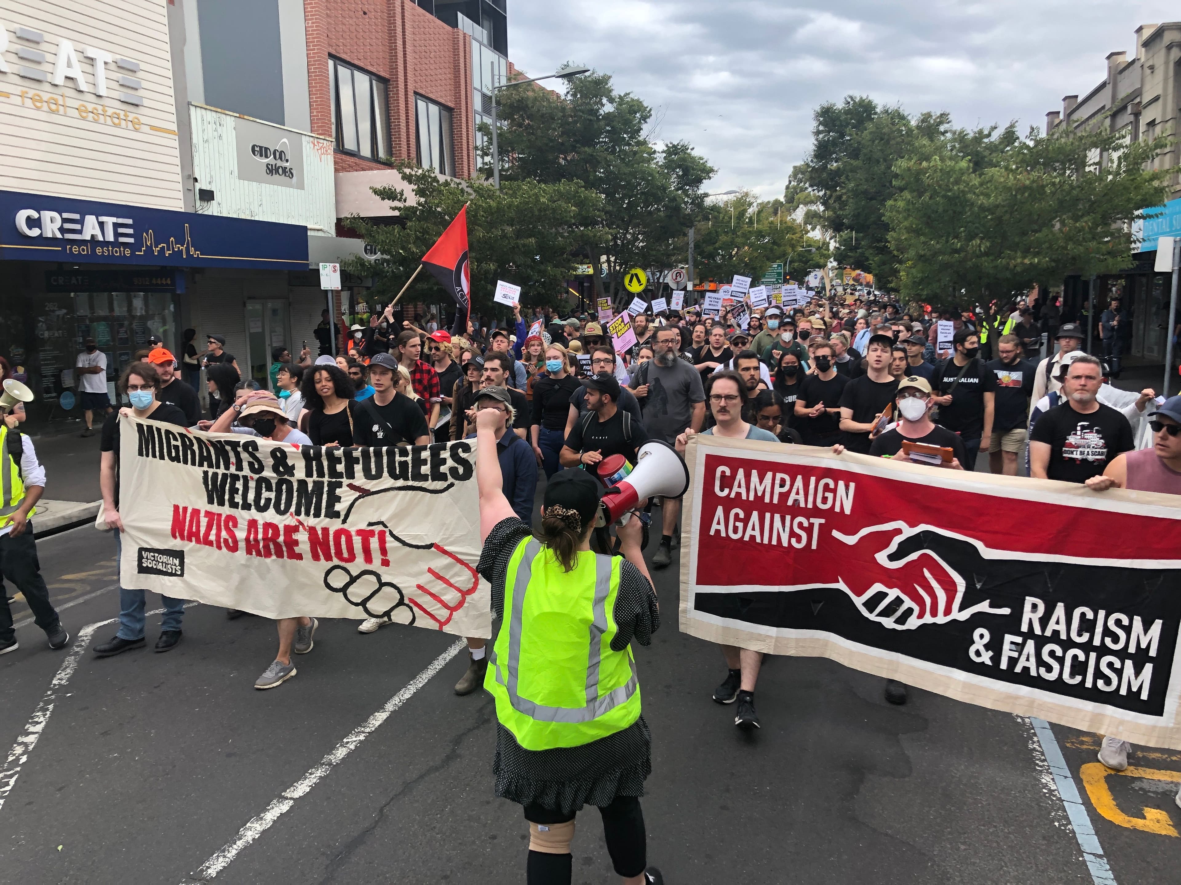 Victorian Socialists members march against the far right in Sunshine in 2023