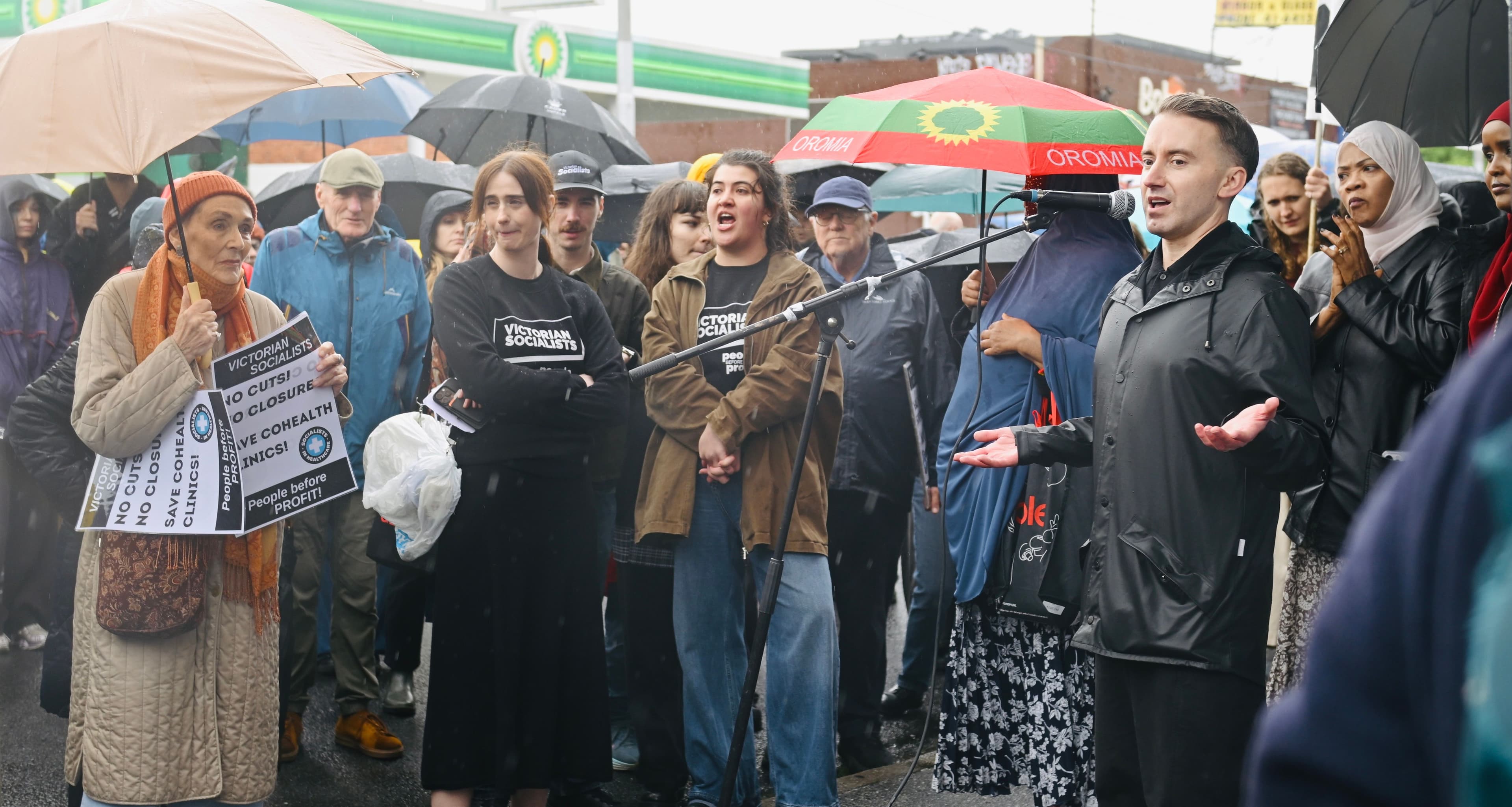 Chris Dite speaking at the protest