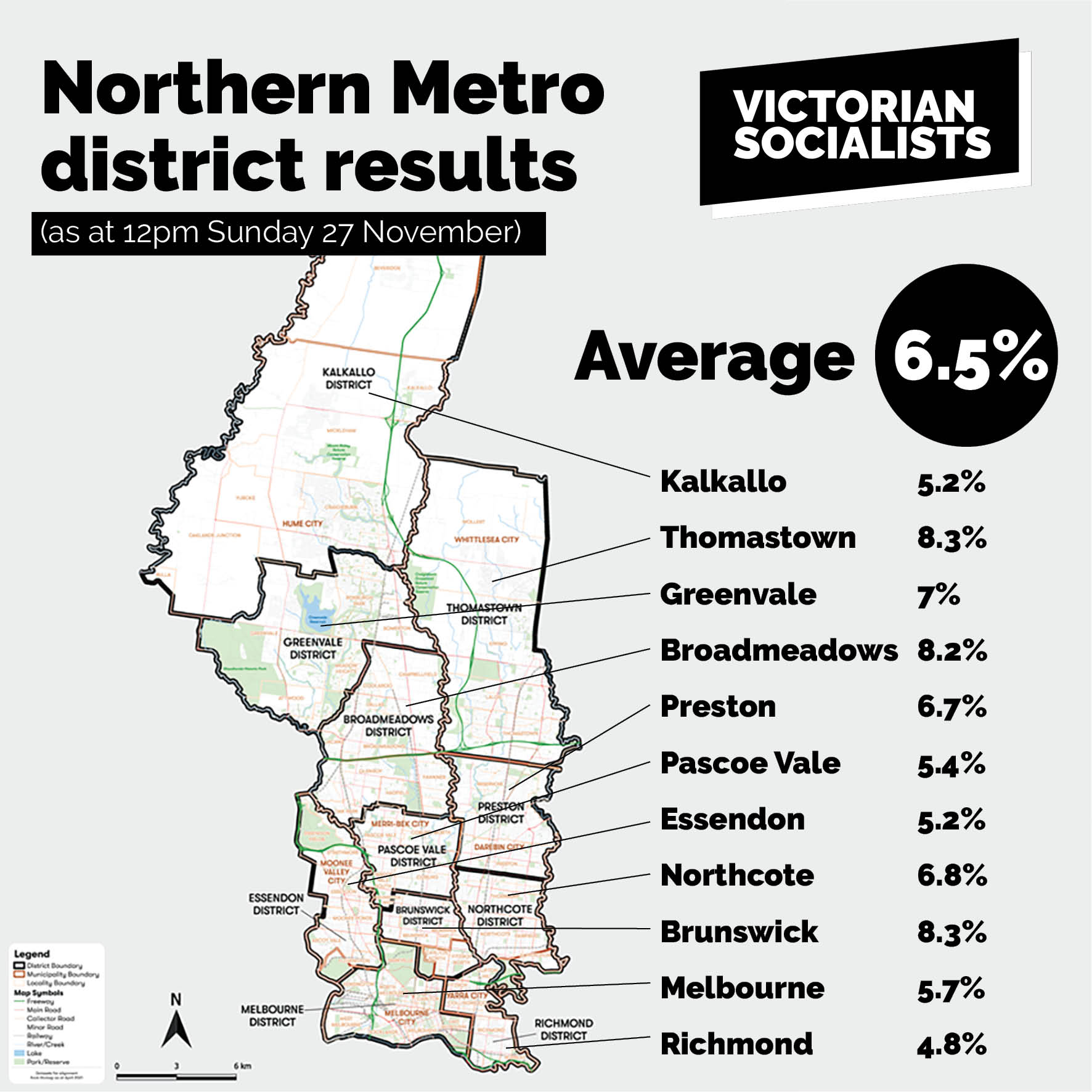 An overview of VS lower house results in the Northern Metro Region